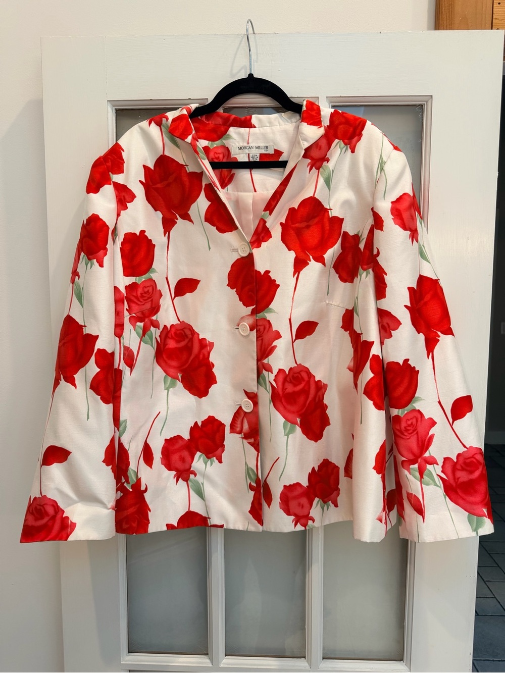 Morgan Miller Floral Red Roses Garden Chic Career Blazer Jacket Plus Size 22W